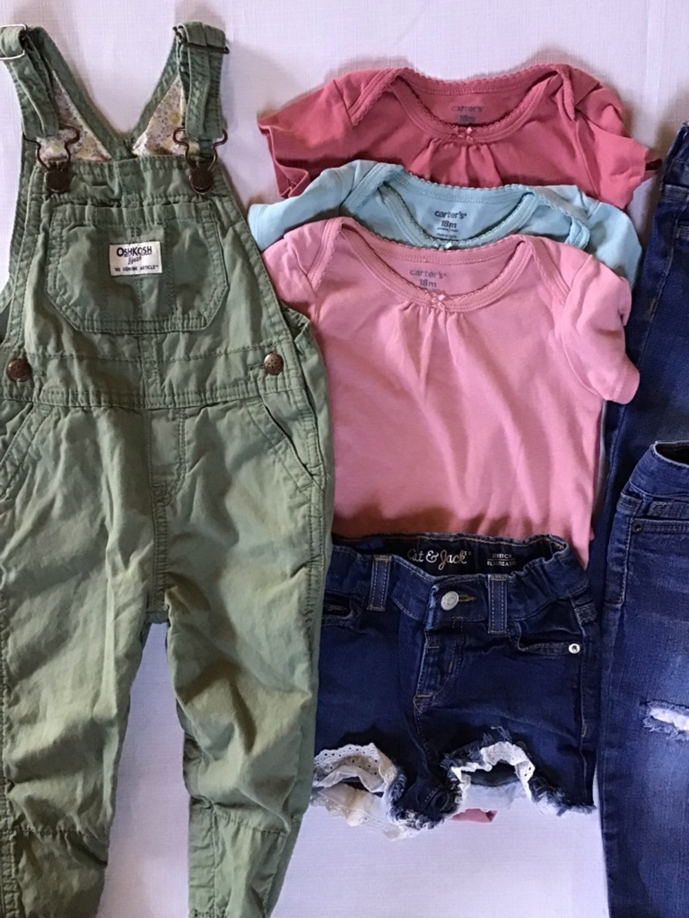 Bundle Kids Girls Overalls & Jeans Set in Green, Light Blue, Pink Size 12/18 M - Picture 4 of 8